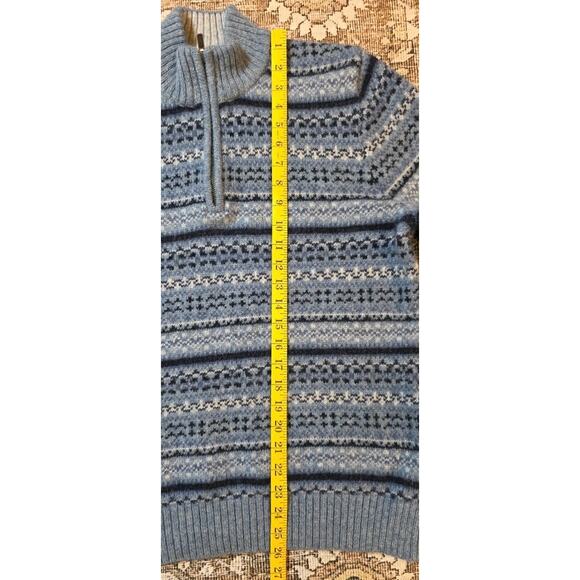 Vintage LL Bean Sweater Wool 1/4 Zip Fair Isle Geometric Nordic Ski Blue Medium - Picture 3 of 8